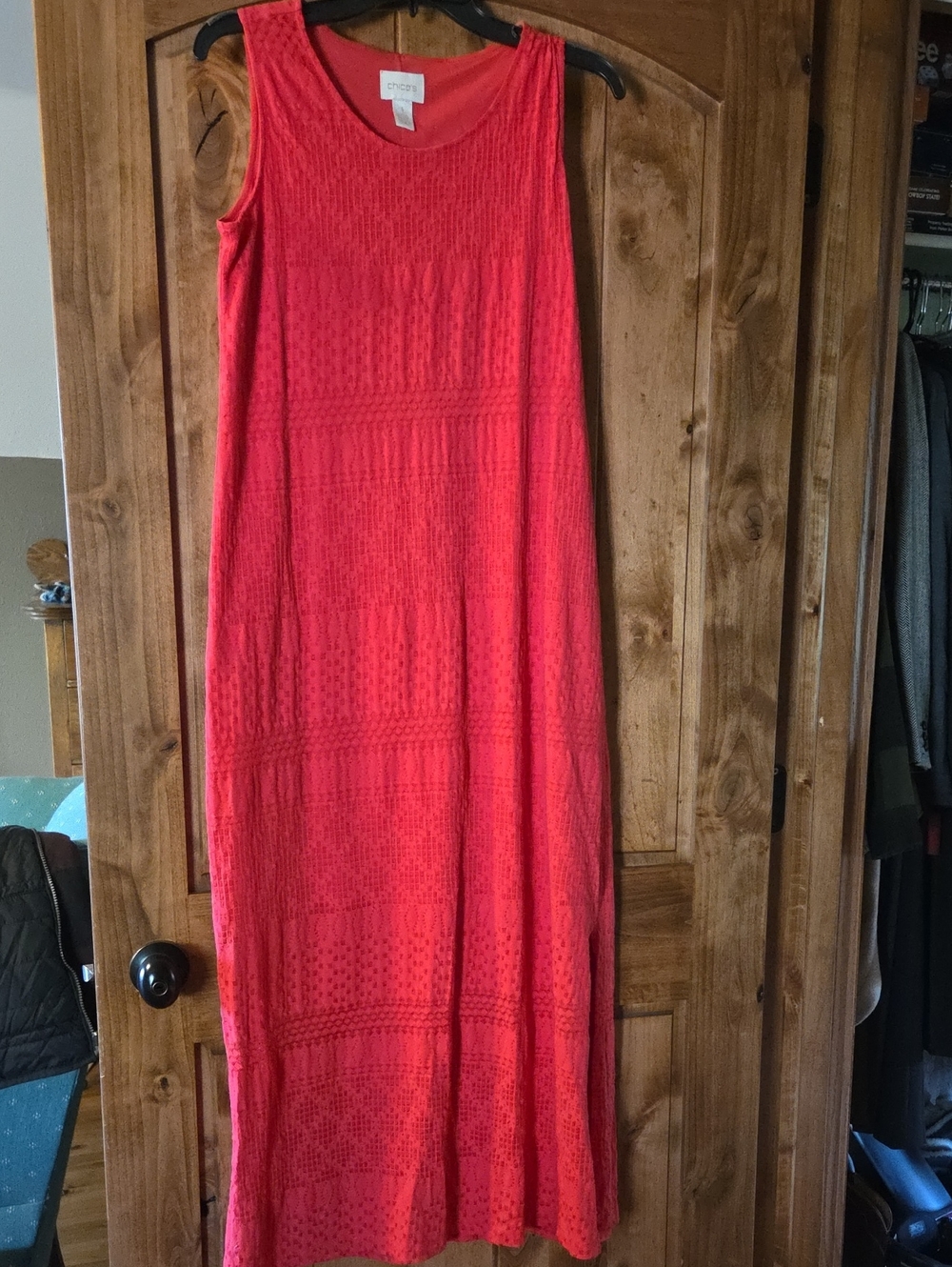 Chico's Coral Sleeveless Textured Maxi Dress